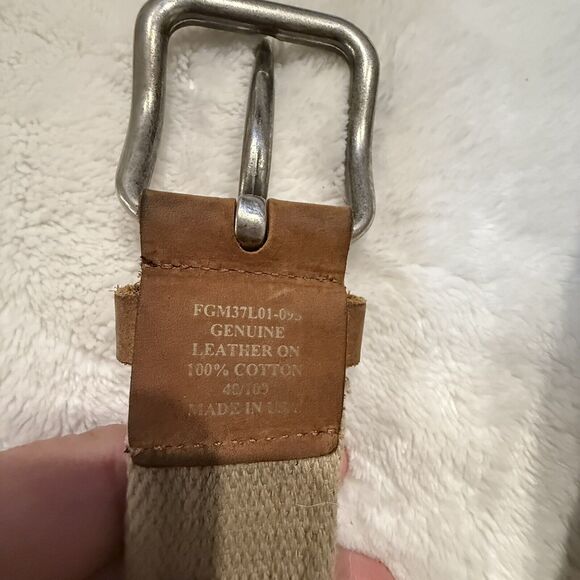 Genuine Leather On 100% Cotton Canvas Belt Men’s Size 40 Brown - Picture 4 of 8